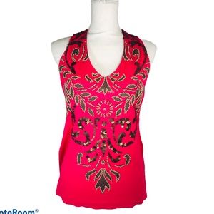 Boston Proper sequin/beaded pink halter top size M